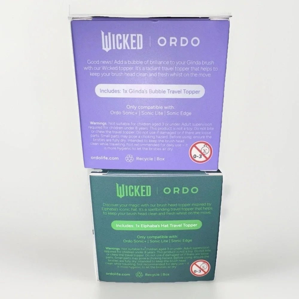 Ordo x Wicked Elphaba & Glinda Sonic Lite‎ Toothbrush Toppers - PAIR (NIB)